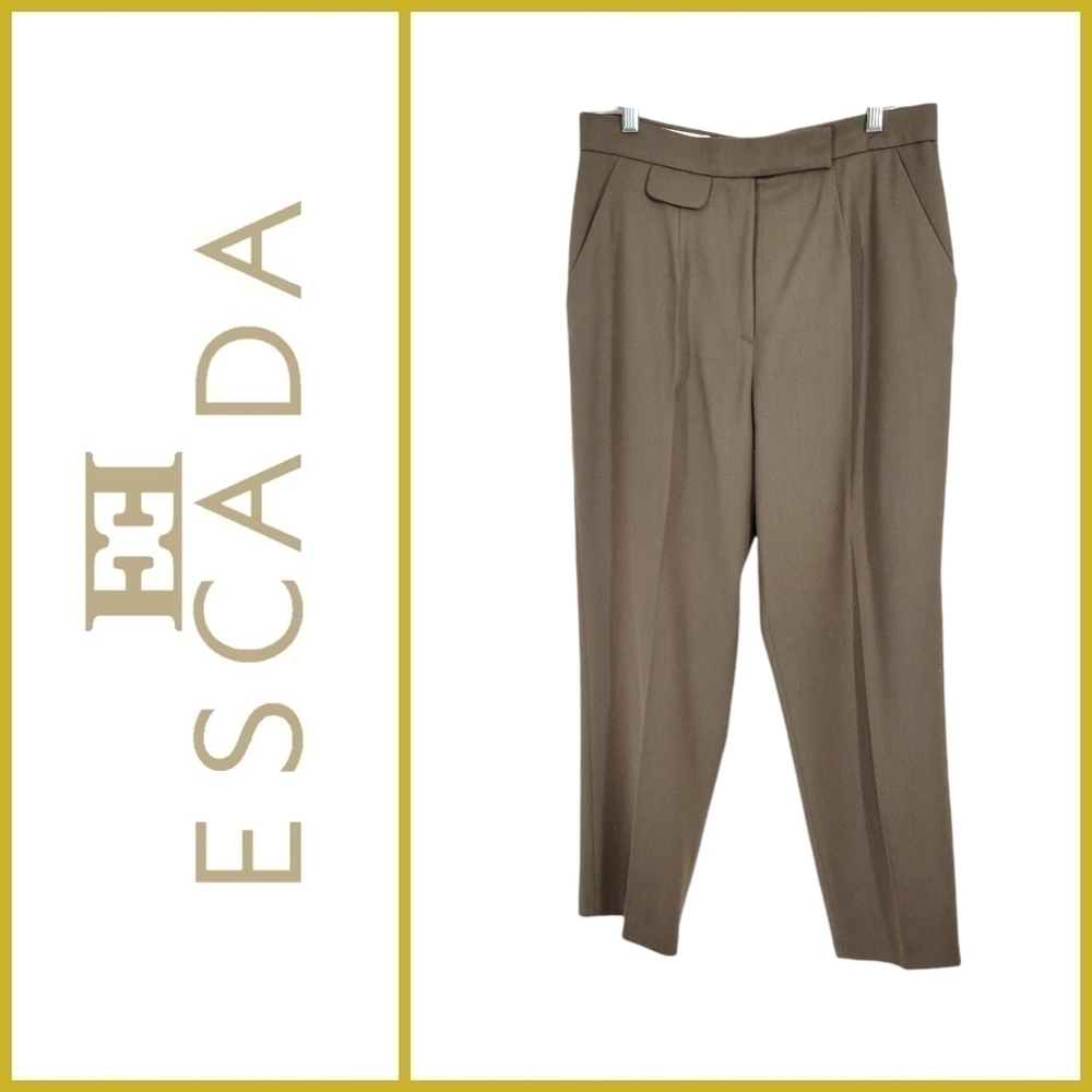 Escada Olive Green Wool Straight Leg Trouser Pants
